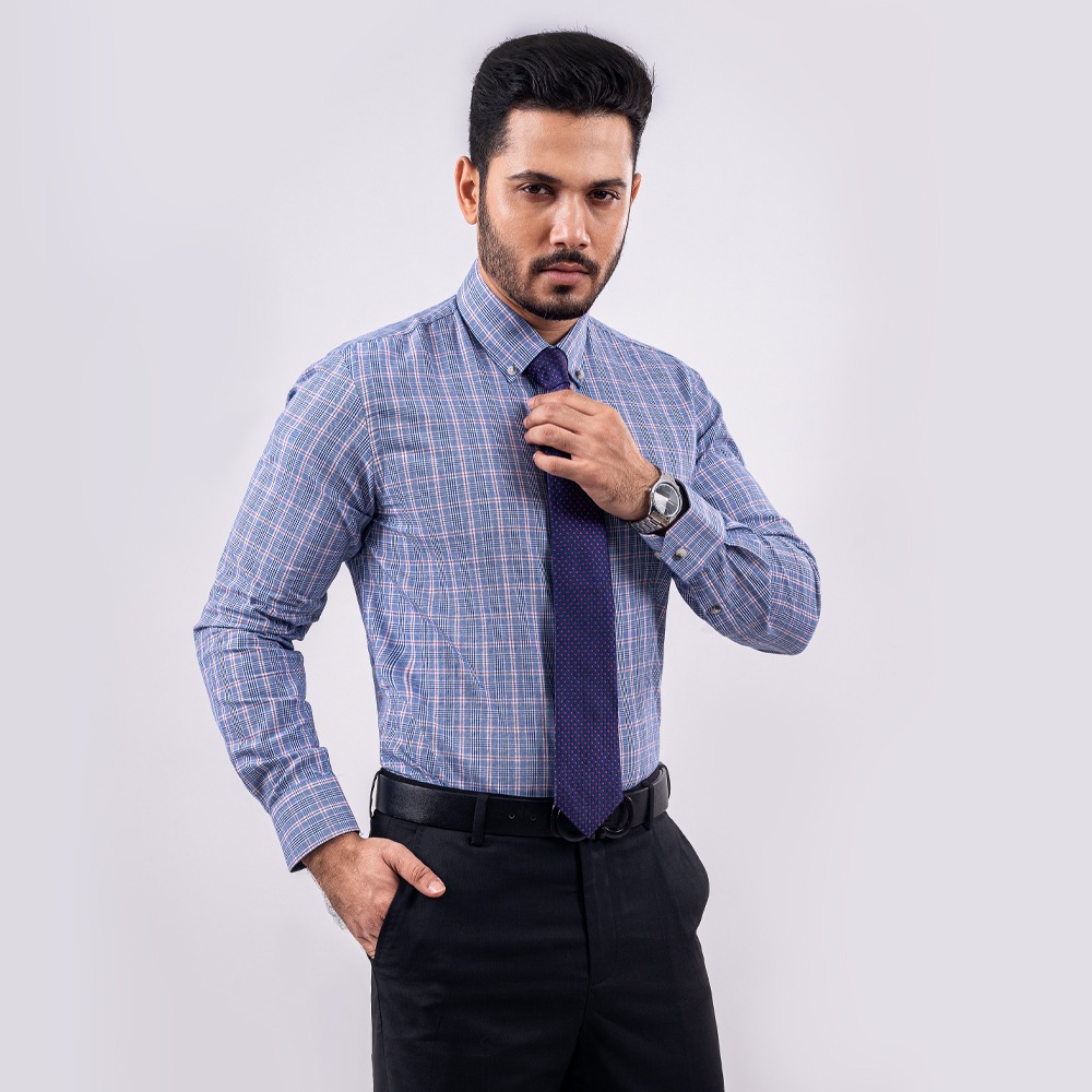 Men’s Navy Texture Full Sleeve Cotton Slim Fit Shirt